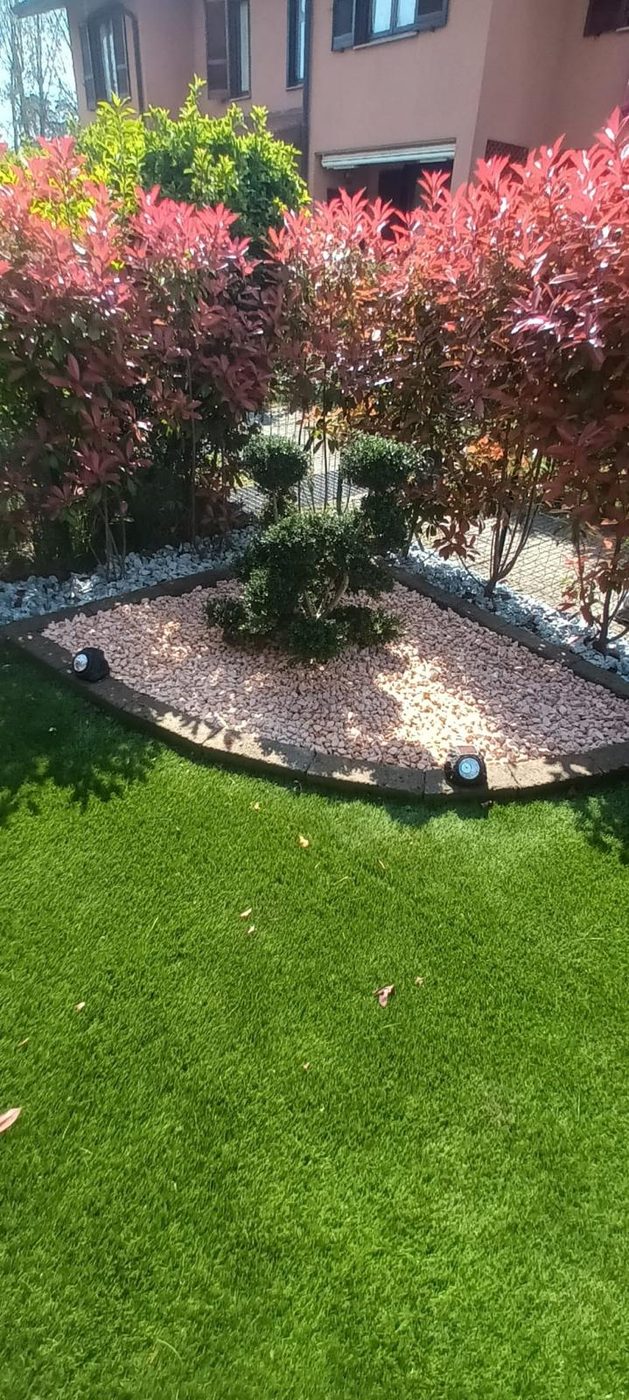 Giardino con aiuola e prato